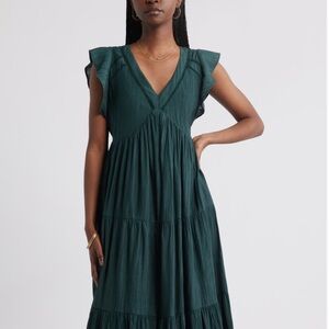 Chic Teal Midi Dress with Ruffle Sleeves